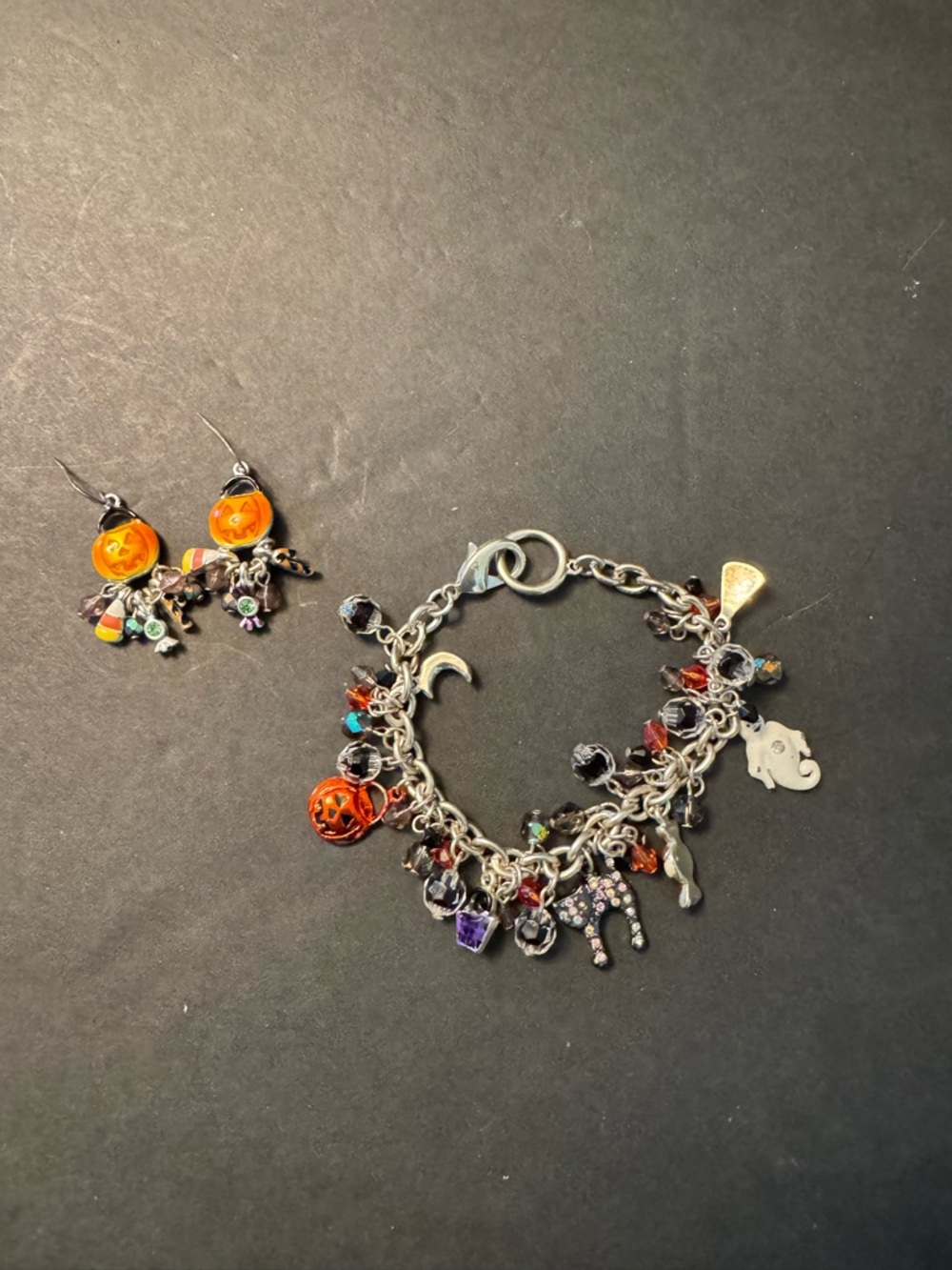 Halloween Charm Bracelet and Earrings Set - Orange Multi